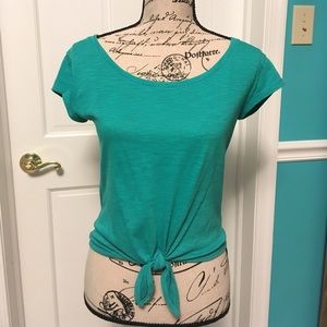 Poof! Brand teal blue tie-front cotton tee size S